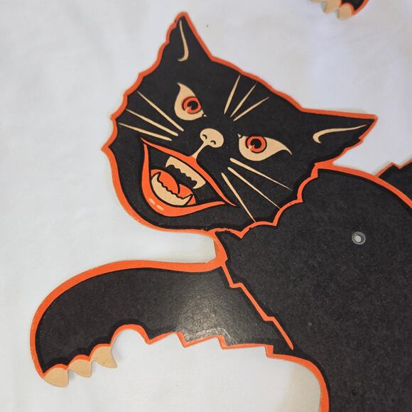 Vintage Beistle Halloween Black Cat Moveable Jointed Die Cut Pair 1960s Decor - Picture 10 of 14